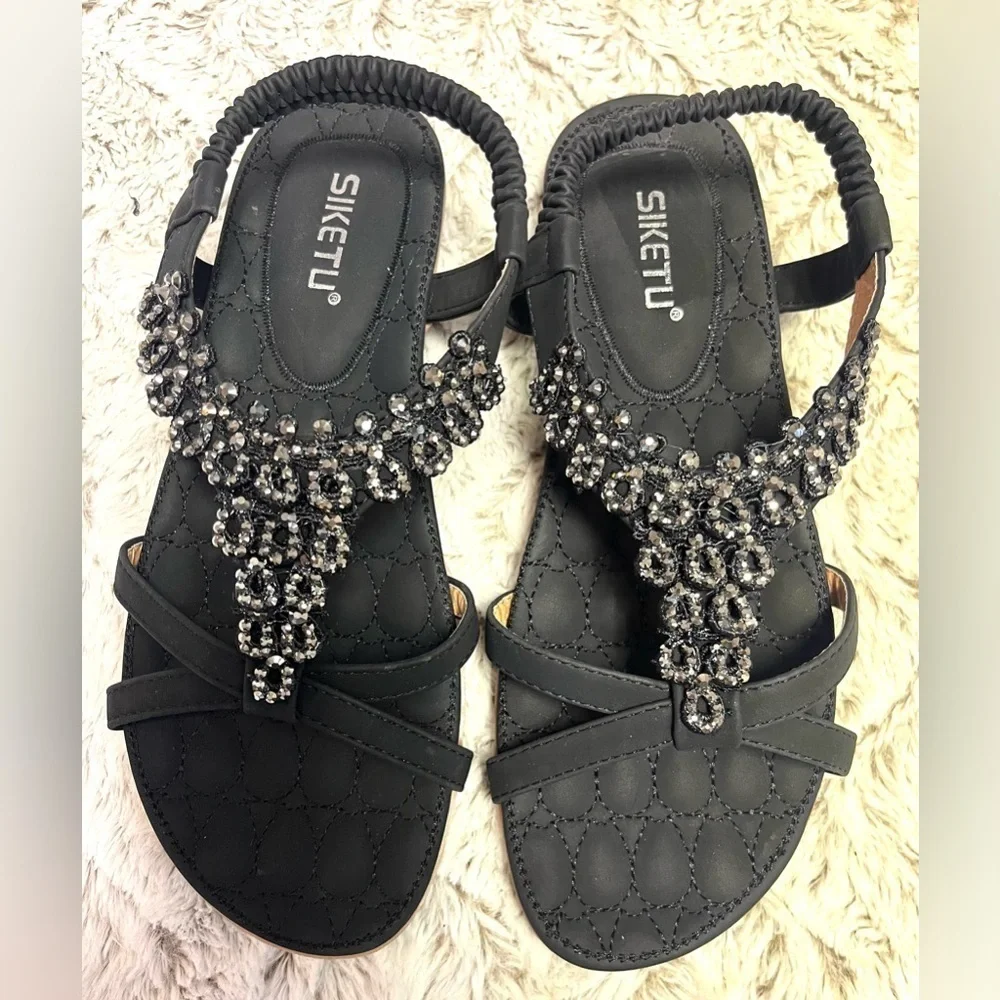 Siketu Beaded Embellished Women’s Sandals with Cushioned Footbed  Size 10